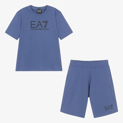 Shop Ea7 Emporio Armani Teen Boys Marlin Blue Cotton Shorts Set