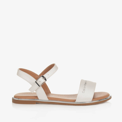 Shop Calvin Klein Teen Girls White Faux Leather Sandals
