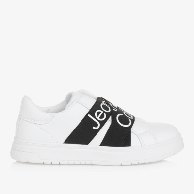 Shop Calvin Klein Teen White & Black Faux Leather Trainers