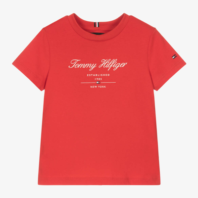 Shop Tommy Hilfiger Boys Red Cotton Script T-shirt