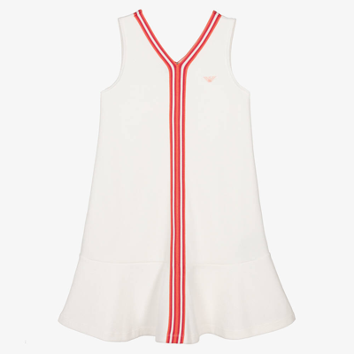 Shop Emporio Armani Teen Girls White & Red Stripe Cotton Dress