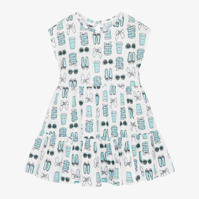 Shop Ido Baby Girls White & Blue Cotton Jersey Dress