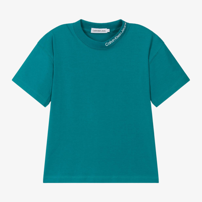 Shop Calvin Klein Boys Blue Cotton Relaxed Fit T-shirt