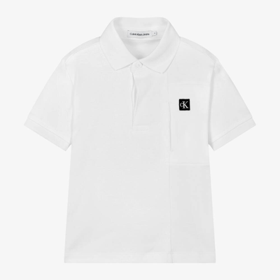 Shop Calvin Klein Boys White Cotton Polo Shirt