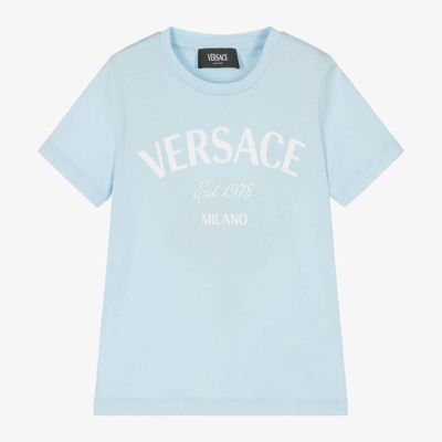 Shop Versace Pale Blue Cotton T-shirt