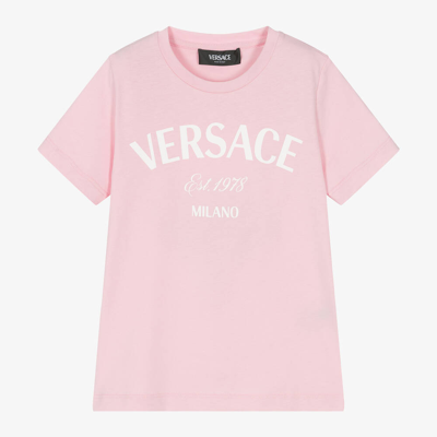 Shop Versace Girls Pale Pink Cotton T-shirt