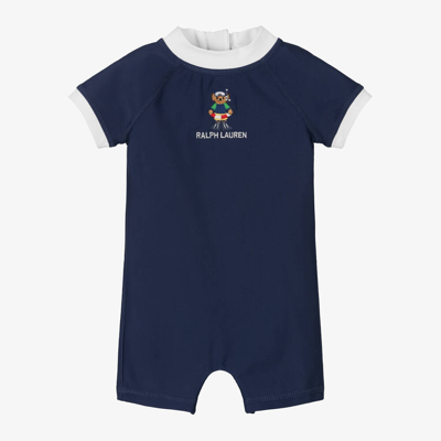 Shop Ralph Lauren Baby Boys Navy Blue Sun Suit (upf50+)
