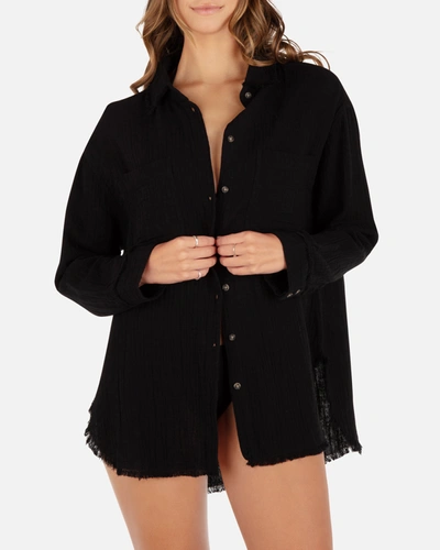 Shop Inmocean Women's Solid Long Sleeve Button Front Shirt In Black