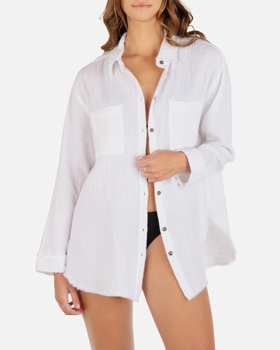 Shop Inmocean Women's Solid Long Sleeve Button Front Shirt In White