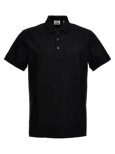 Burberry Logo Embroidered Straight Hem Cotton Polo Shirt In Black