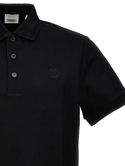 Burberry Logo Embroidered Straight Hem Cotton Polo Shirt In Black