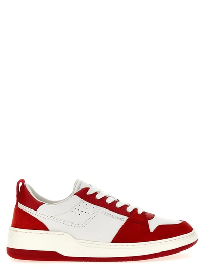Ferragamo Panelled Leather Sneakers In Red