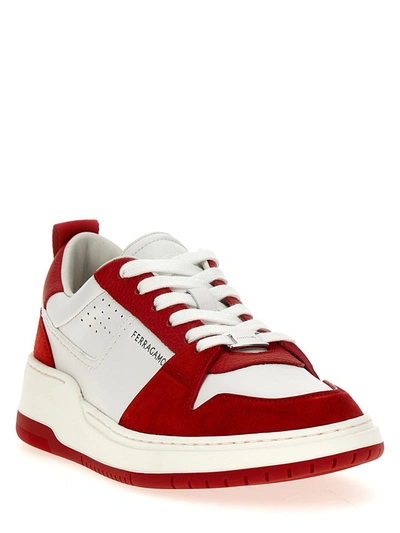 Ferragamo Panelled Leather Sneakers In Red