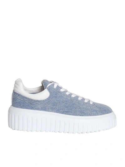 Hogan Logo-patch Denim Platform Sneakers In Blue