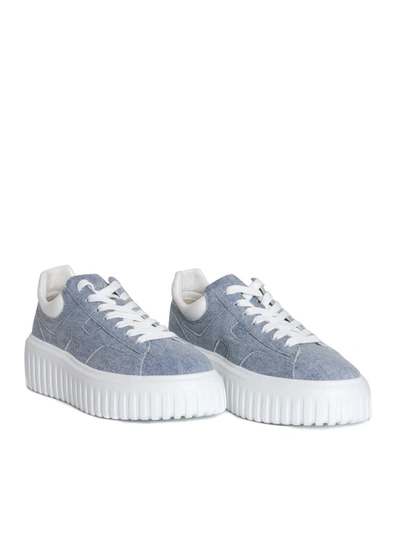 Hogan Logo-patch Denim Platform Sneakers In Blue