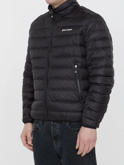 Shop Palm Angels Short Down Jacket With Logo In Black