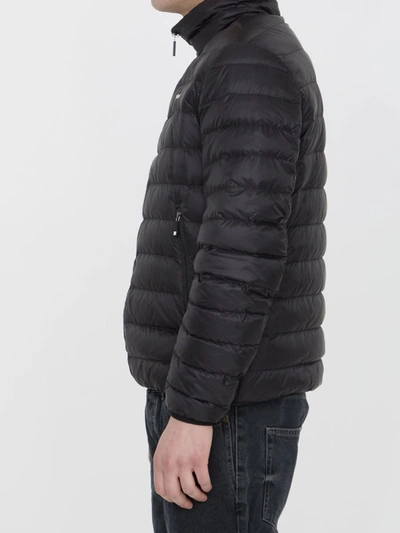 Shop Palm Angels Short Down Jacket With Logo In Black
