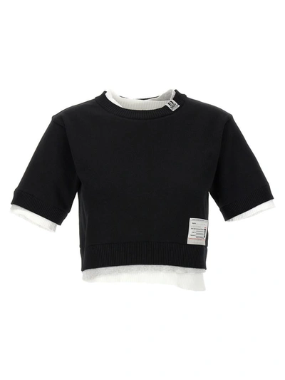 Shop Miharayasuhiro Maison Mihara Yasuhiro Contrast Insert Cropped Sweater In White/black