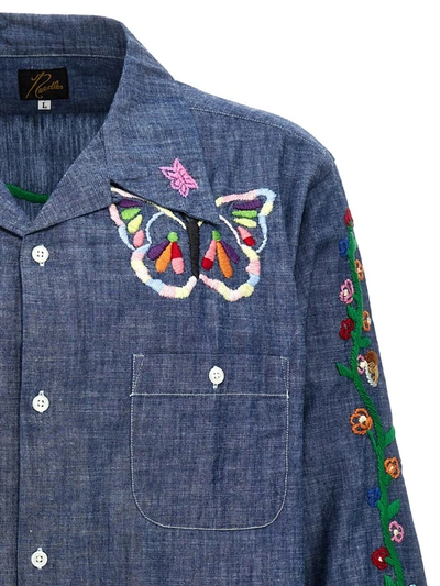 Shop Needles Chambray Embroidery Shirt In Blue