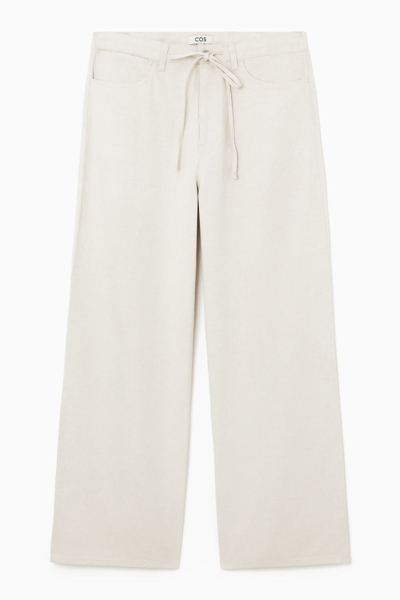 Shop Cos Wide-leg Drawstring Pants In Beige