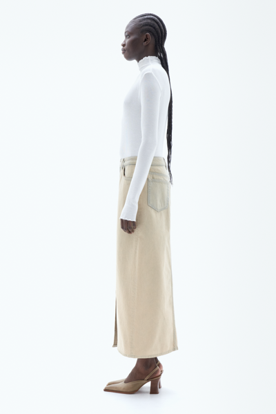 Filippa K Long Slit Denim Skirt In Beige