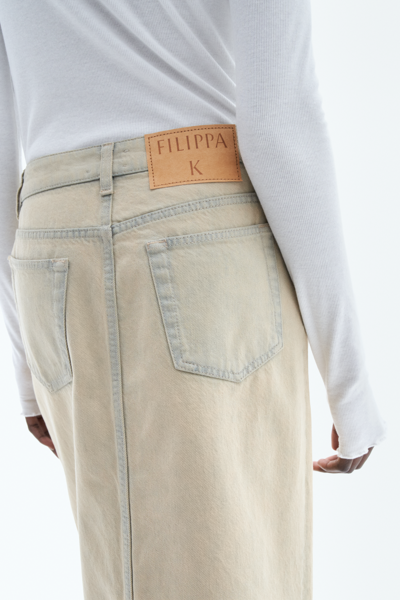 Shop Filippa K Long Slit Denim Skirt In Beige