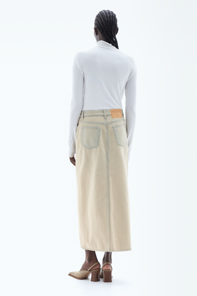 Shop Filippa K Long Slit Denim Skirt In Beige