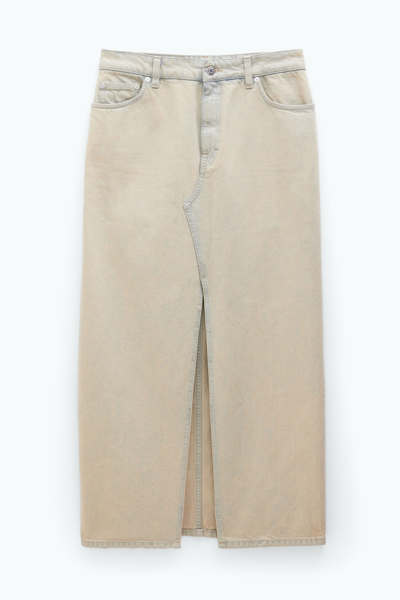 Shop Filippa K Long Slit Denim Skirt In Beige