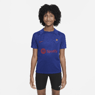 Shop Nike Fc Barcelona Strike Big Kids'  Dri-fit Knit Soccer Top In Blue