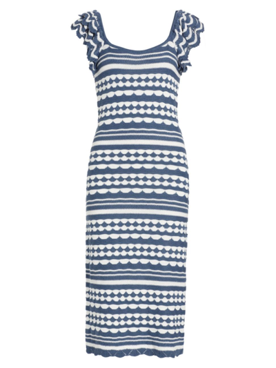 Shop Design History Women's Geometric Knit Midi-dress In Navy Blue Combo