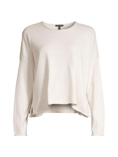 Shop Eileen Fisher Women's Cotton Crewneck Sweater In Bone