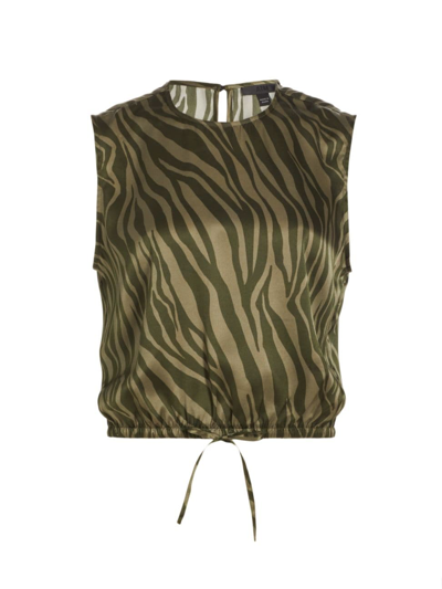 Shop Atm Anthony Thomas Melillo Women's Zebra Silk Sleeveless Top In Army Combo