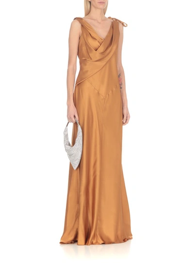 Shop Alberta Ferretti Brown Silk Dress