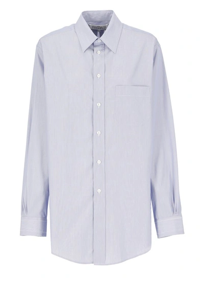 Shop Maison Margiela Blue Cotton Shirt In White