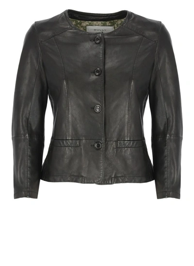 Shop Bully Black Leather Jacket In Grey