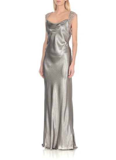 Shop Alberta Ferretti Gold Silk Dress In Grey