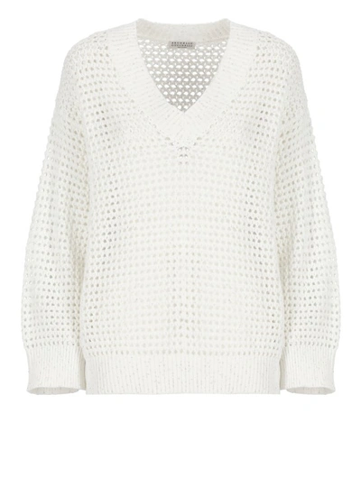 Shop Brunello Cucinelli White Cotton Sweater