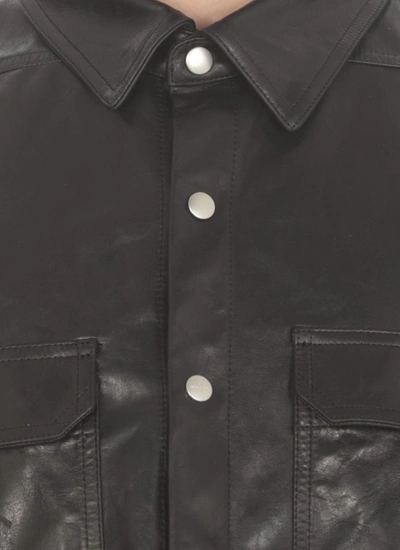 Shop Rick Owens Black Leather Jacket