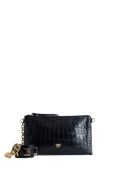 Shop Tom Ford Shiny Stamped Crocodile Leather Bag In Black