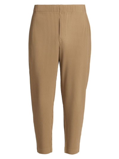 Shop Issey Miyake Men's Mc February Pleated Cropped Pants In Cinnamon Beige