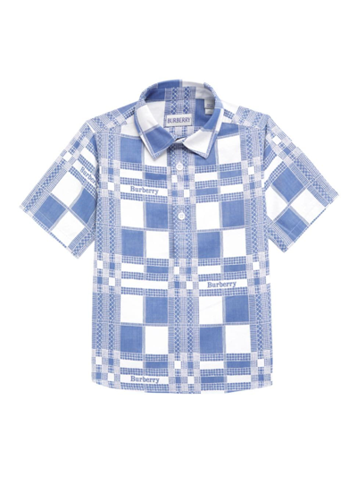 Shop Burberry Baby Boy's & Little Boy's Check Short-sleeve Shirt In Pale Blue