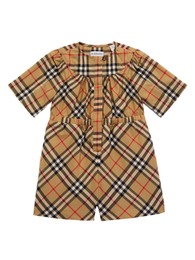 Shop Burberry Baby Girl's & Little Girl's Gathered Check Playsuit In Archive Beige Check