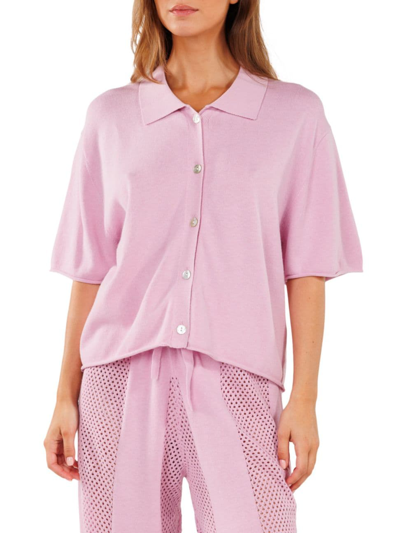 Shop Crush Women's Ivy Cotton-silk Buttoned Polo Top In Lilac Breeze