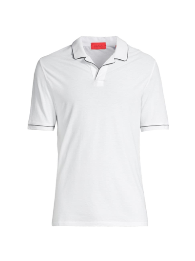 Shop Isaia Men's Open Collar Cotton Polo Shirt In White