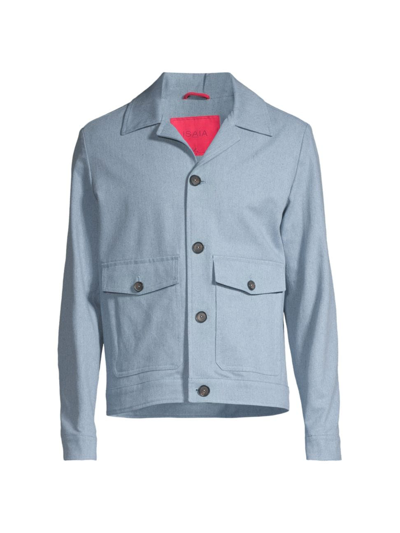 Shop Isaia Men's Chambray Cashmere-blend Jacket In Blue