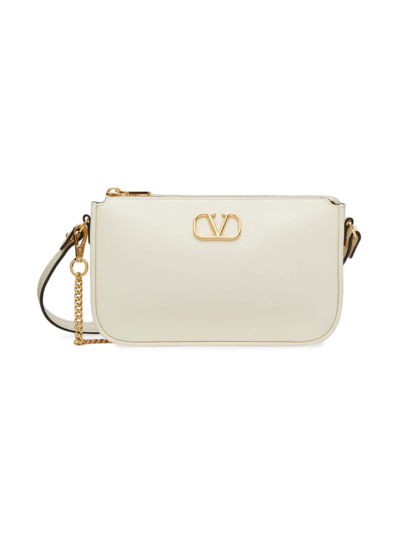 Shop Valentino Women's Mini Vlogo Signature Calfskin Crossbody Bag In Ivory