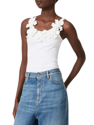 Shop Valentino Women's Embroidered Cotton Jersey Top In White