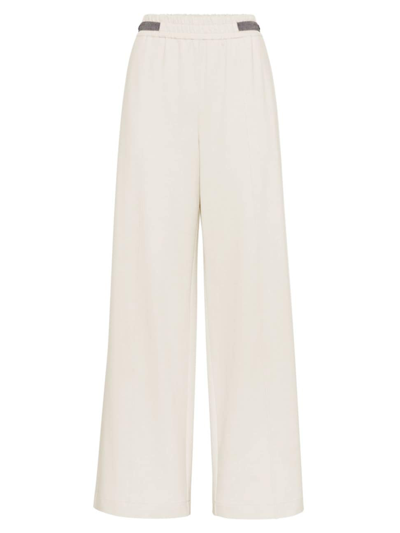 Shop Brunello Cucinelli Women's Stretch Lightweight French Terry Loose Trousers In White