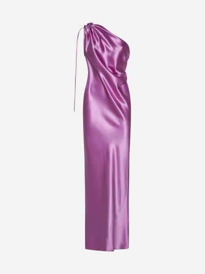 Shop Max Mara Opera Silk One-shoulder Long Dress In Pink