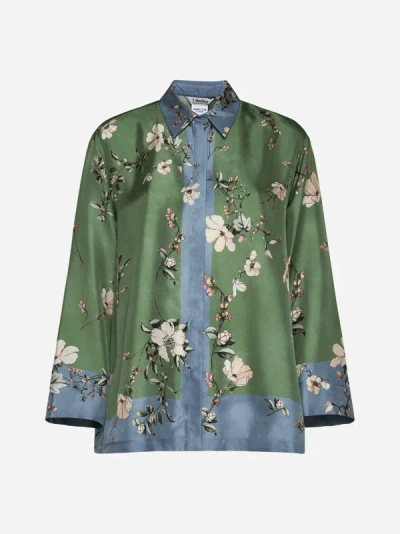 Shop Max Mara S Fashion Print Silk Shirt In Green